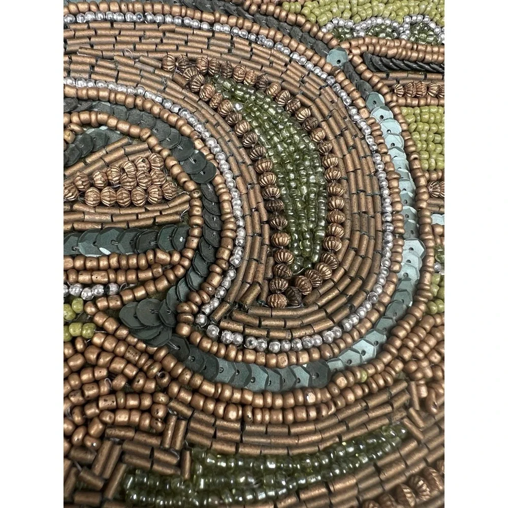 Pier 1 Imports Glass Beaded Paisley Table Runner 13x34 Green Gold India